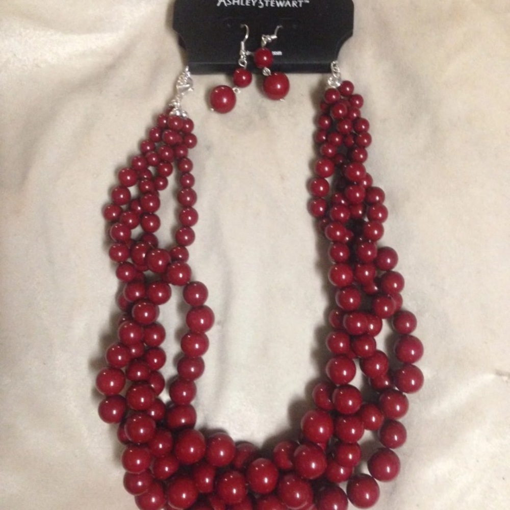 Ashley Stewart Bead Necklace Earrings